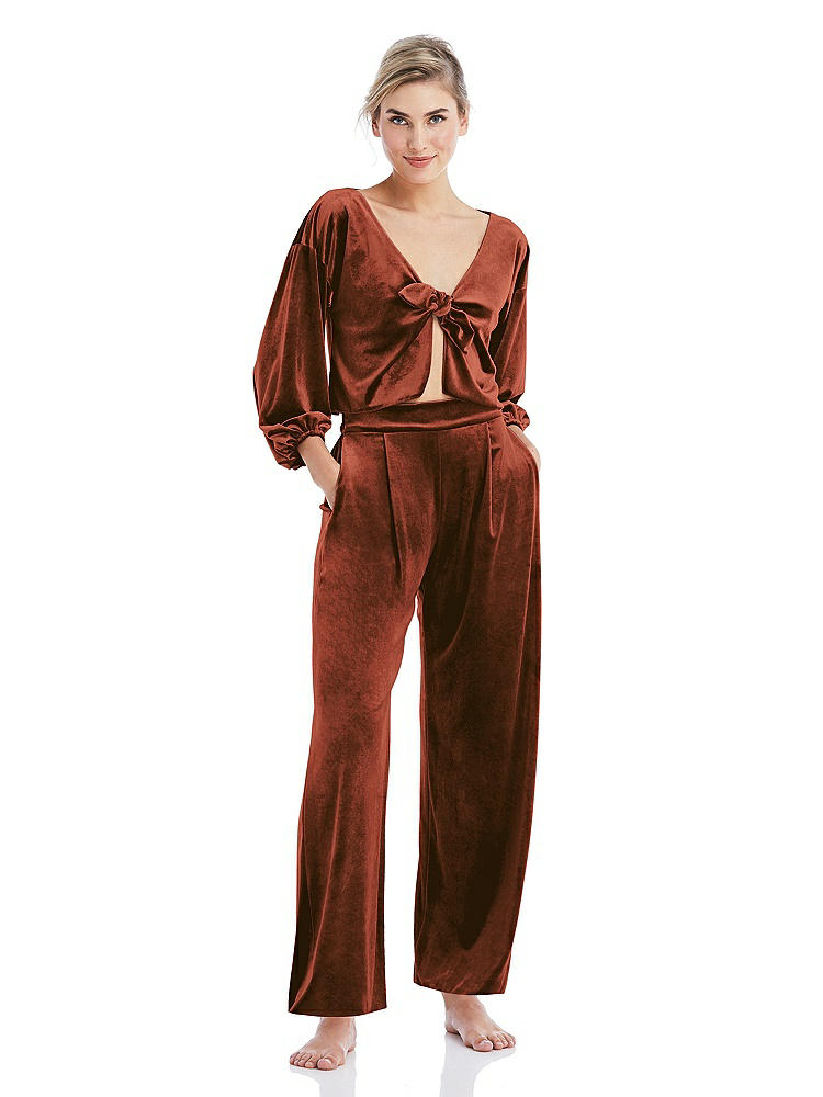 Front View - Auburn Moon Velvet Ankle Wide-Leg Lounge Pants - Billie