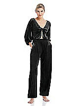 Front View Thumbnail - Black Velvet Ankle Wide-Leg Lounge Pants - Billie