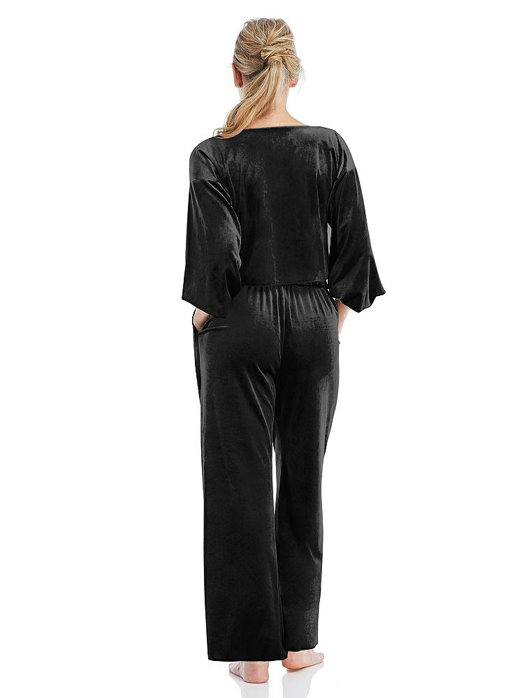 Back View - Black Velvet Ankle Wide-Leg Lounge Pants - Billie