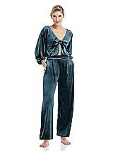 Front View Thumbnail - Dutch Blue Velvet Ankle Wide-Leg Lounge Pants - Billie