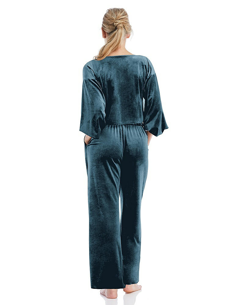 Back View - Dutch Blue Velvet Ankle Wide-Leg Lounge Pants - Billie