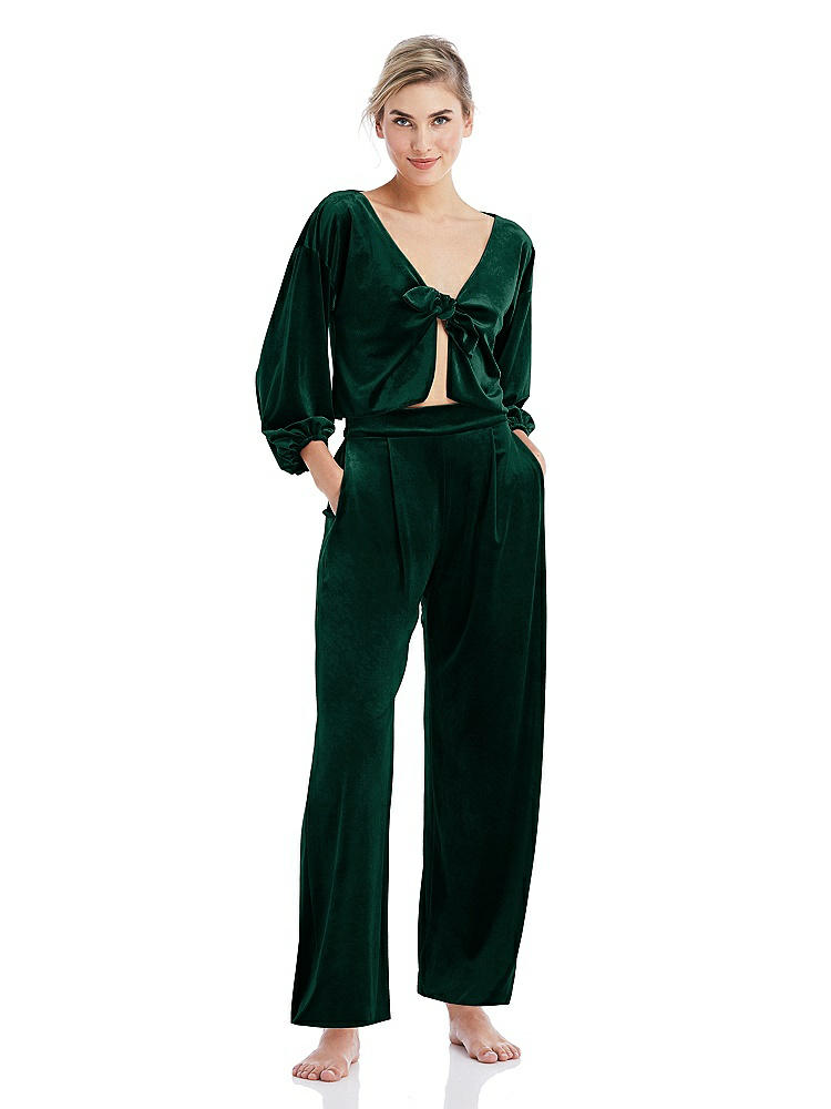 Front View - Evergreen Velvet Ankle Wide-Leg Lounge Pants - Billie