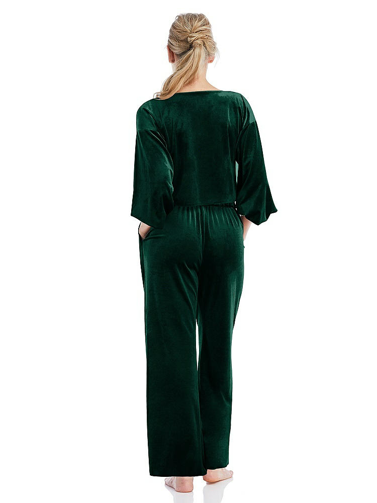 Back View - Evergreen Velvet Ankle Wide-Leg Lounge Pants - Billie