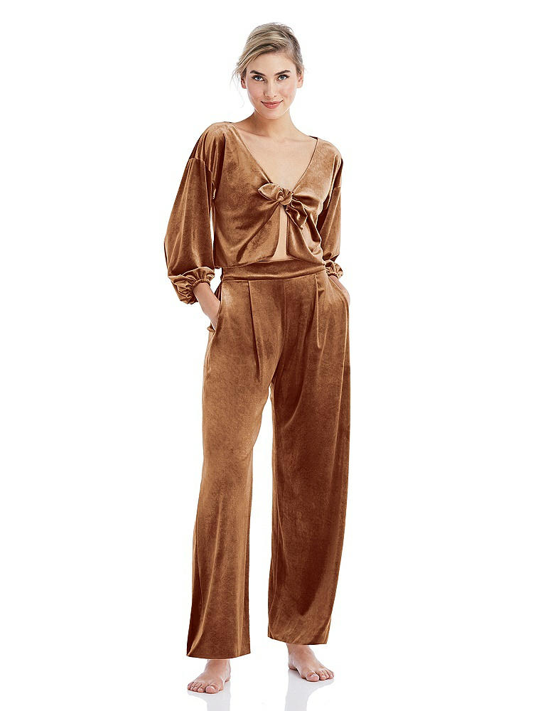 Front View - Golden Almond Velvet Ankle Wide-Leg Lounge Pants - Billie