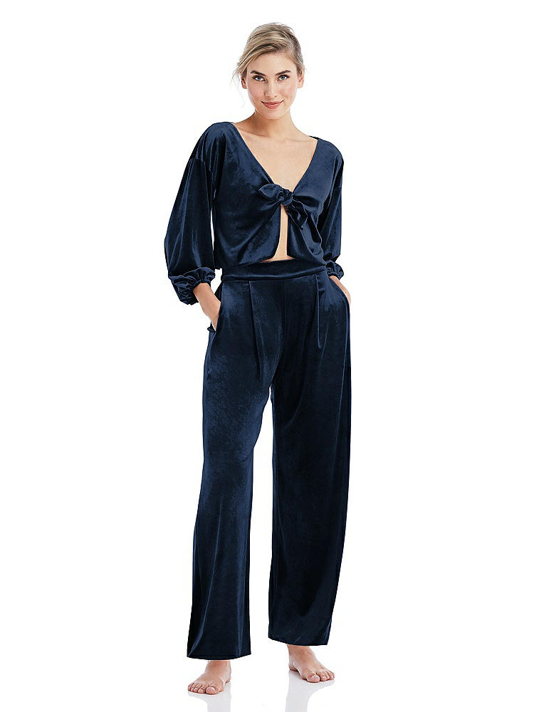 Front View - Midnight Navy Velvet Ankle Wide-Leg Lounge Pants - Billie