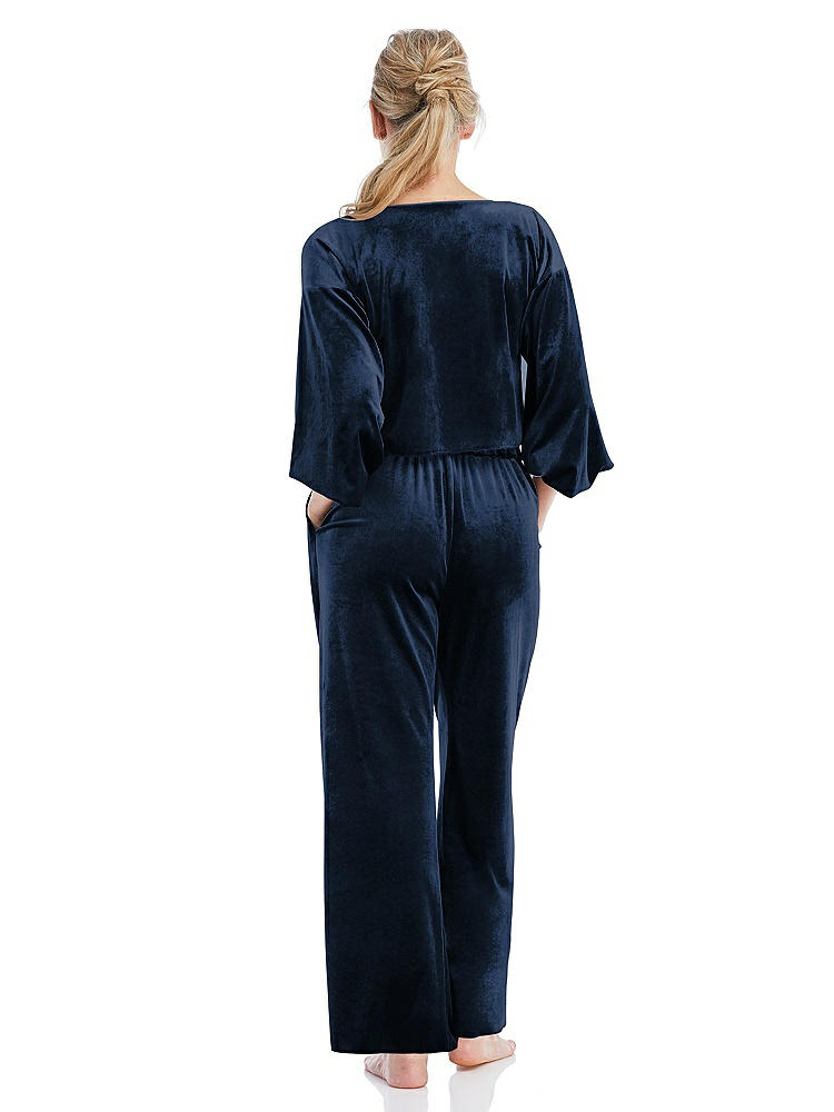 Back View - Midnight Navy Velvet Ankle Wide-Leg Lounge Pants - Billie