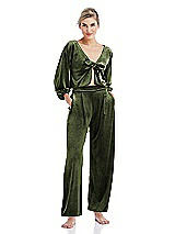 Front View Thumbnail - Olive Green Velvet Ankle Wide-Leg Lounge Pants - Billie