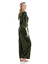 Side View Thumbnail - Olive Green Velvet Ankle Wide-Leg Lounge Pants - Billie