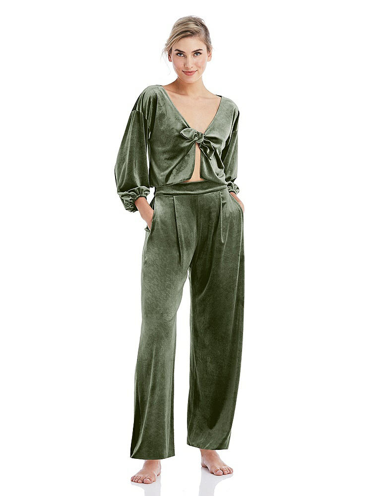 Front View - Sage Velvet Ankle Wide-Leg Lounge Pants - Billie