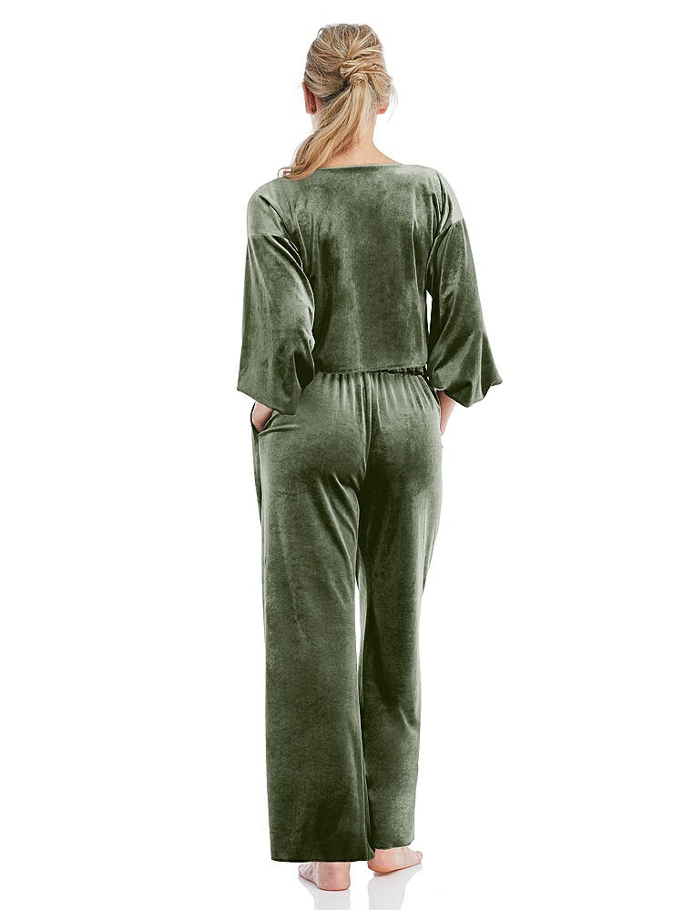 Back View - Sage Velvet Ankle Wide-Leg Lounge Pants - Billie