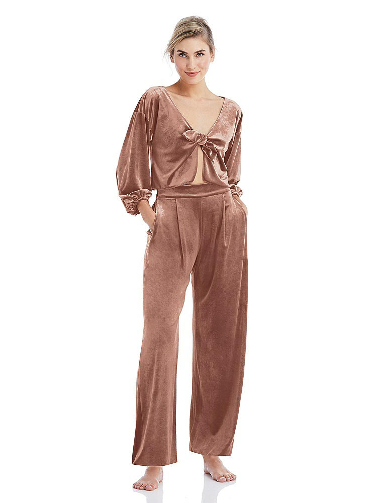 Front View - Tawny Rose Velvet Ankle Wide-Leg Lounge Pants - Billie