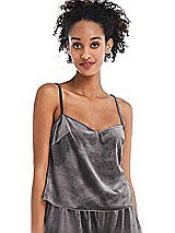 Front View Thumbnail - Caviar Gray Split Back Slim Strap Velvet Cami - Sari