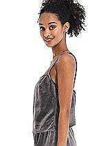 Side View Thumbnail - Caviar Gray Split Back Slim Strap Velvet Cami - Sari