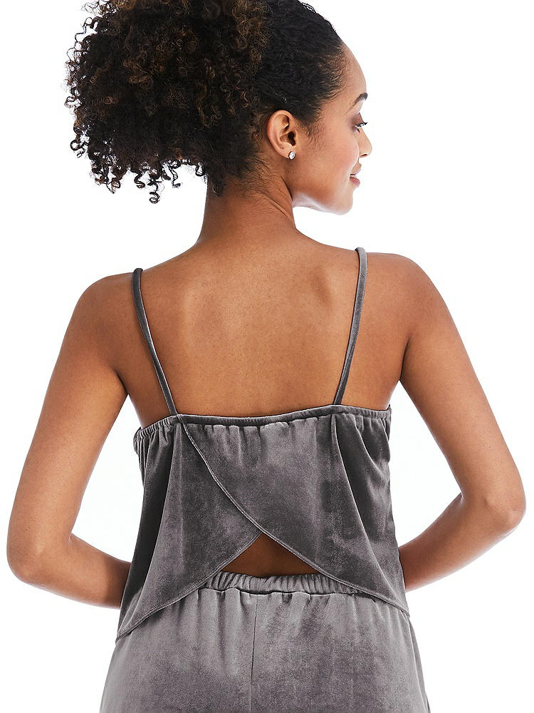 Back View - Caviar Gray Split Back Slim Strap Velvet Cami - Sari