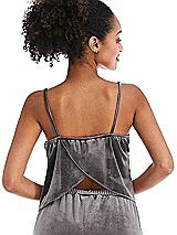 Rear View Thumbnail - Caviar Gray Split Back Slim Strap Velvet Cami - Sari