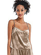 Front View Thumbnail - Topaz Split Back Slim Strap Velvet Cami - Sari