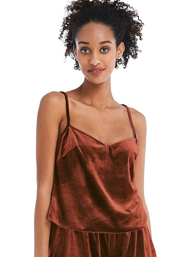 Front View - Auburn Moon Split Back Slim Strap Velvet Cami - Sari