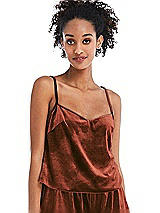 Front View Thumbnail - Auburn Moon Split Back Slim Strap Velvet Cami - Sari