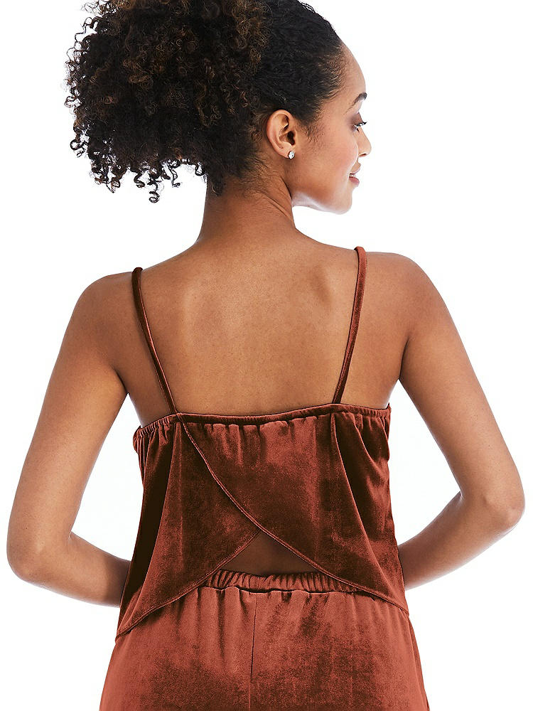 Back View - Auburn Moon Split Back Slim Strap Velvet Cami - Sari