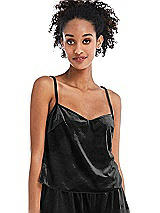 Front View Thumbnail - Black Split Back Slim Strap Velvet Cami - Sari