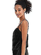 Side View Thumbnail - Black Split Back Slim Strap Velvet Cami - Sari