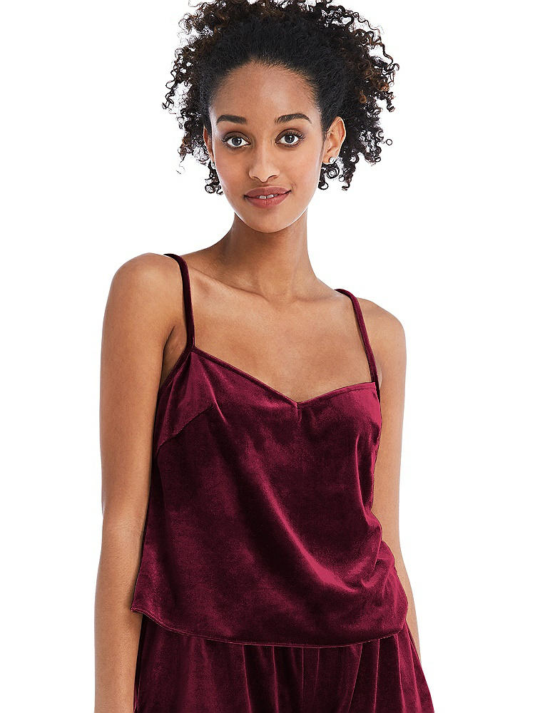 Front View - Cabernet Split Back Slim Strap Velvet Cami - Sari