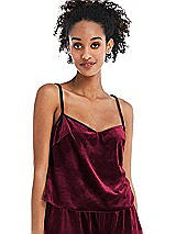 Front View Thumbnail - Cabernet Split Back Slim Strap Velvet Cami - Sari