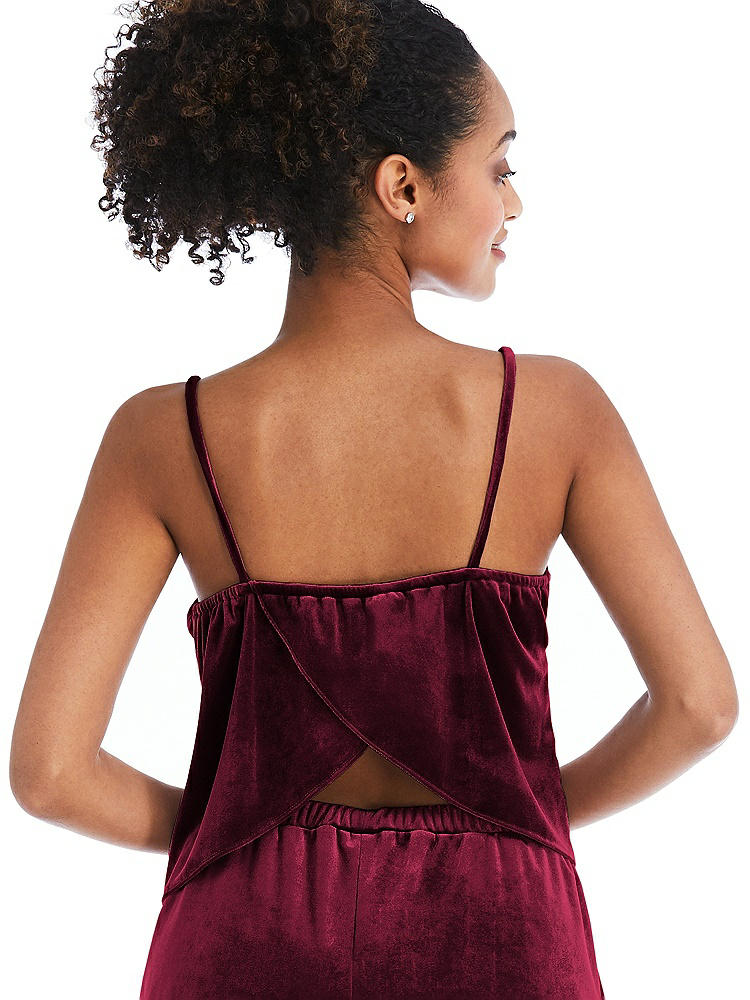 Back View - Cabernet Split Back Slim Strap Velvet Cami - Sari