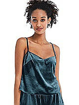 Front View Thumbnail - Dutch Blue Split Back Slim Strap Velvet Cami - Sari