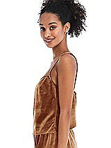 Side View Thumbnail - Golden Almond Split Back Slim Strap Velvet Cami - Sari