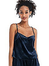 Front View Thumbnail - Midnight Navy Split Back Slim Strap Velvet Cami - Sari