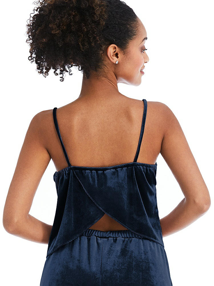 Back View - Midnight Navy Split Back Slim Strap Velvet Cami - Sari