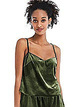 Front View Thumbnail - Olive Green Split Back Slim Strap Velvet Cami - Sari