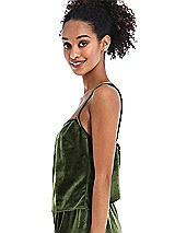 Side View Thumbnail - Olive Green Split Back Slim Strap Velvet Cami - Sari