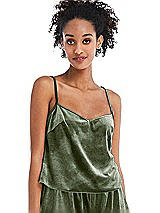 Front View Thumbnail - Sage Split Back Slim Strap Velvet Cami - Sari