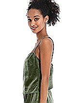 Side View Thumbnail - Sage Split Back Slim Strap Velvet Cami - Sari