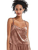 Front View Thumbnail - Tawny Rose Split Back Slim Strap Velvet Cami - Sari