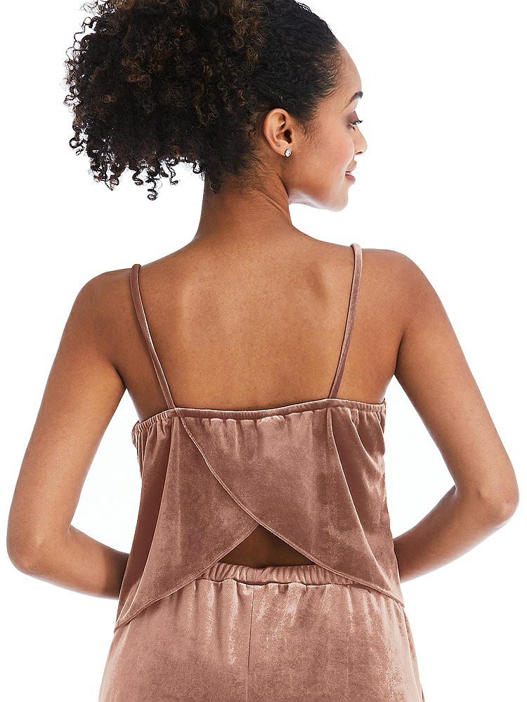 Back View - Tawny Rose Split Back Slim Strap Velvet Cami - Sari