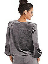 Rear View Thumbnail - Caviar Gray Velvet Pullover Puff Sleeve Top - Rue