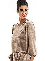 Side View Thumbnail - Topaz Velvet Pullover Puff Sleeve Top - Rue