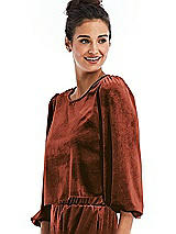 Side View Thumbnail - Auburn Moon Velvet Pullover Puff Sleeve Top - Rue