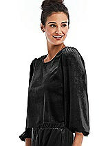 Side View Thumbnail - Black Velvet Pullover Puff Sleeve Top - Rue