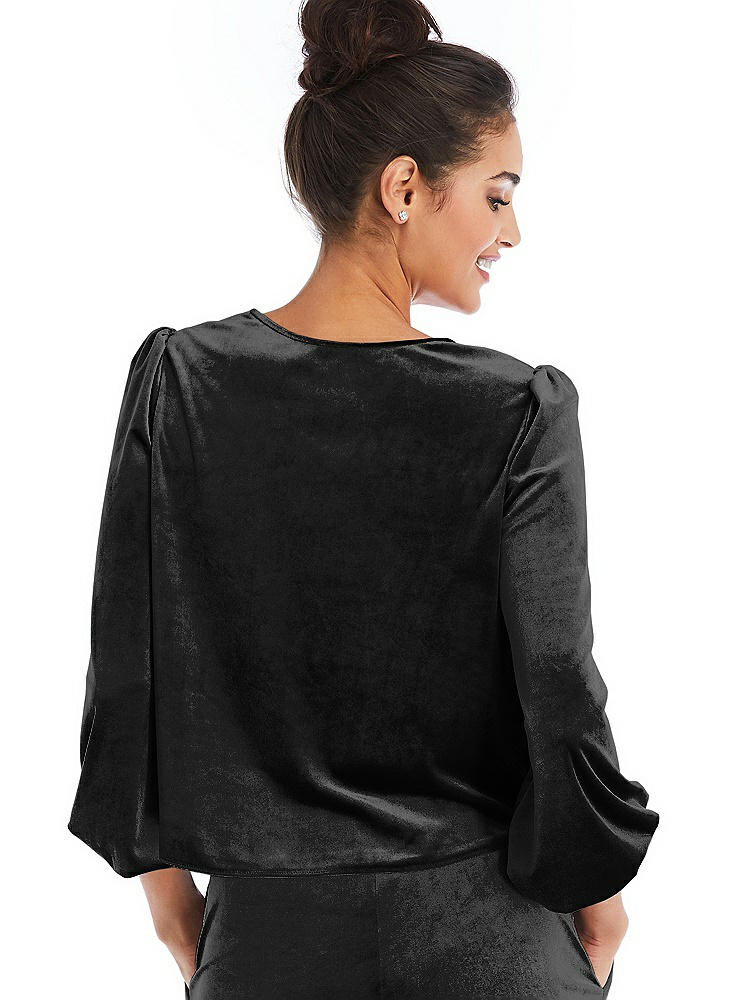 Back View - Black Velvet Pullover Puff Sleeve Top - Rue