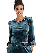 Front View Thumbnail - Dutch Blue Velvet Pullover Puff Sleeve Top - Rue