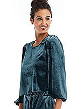 Side View Thumbnail - Dutch Blue Velvet Pullover Puff Sleeve Top - Rue