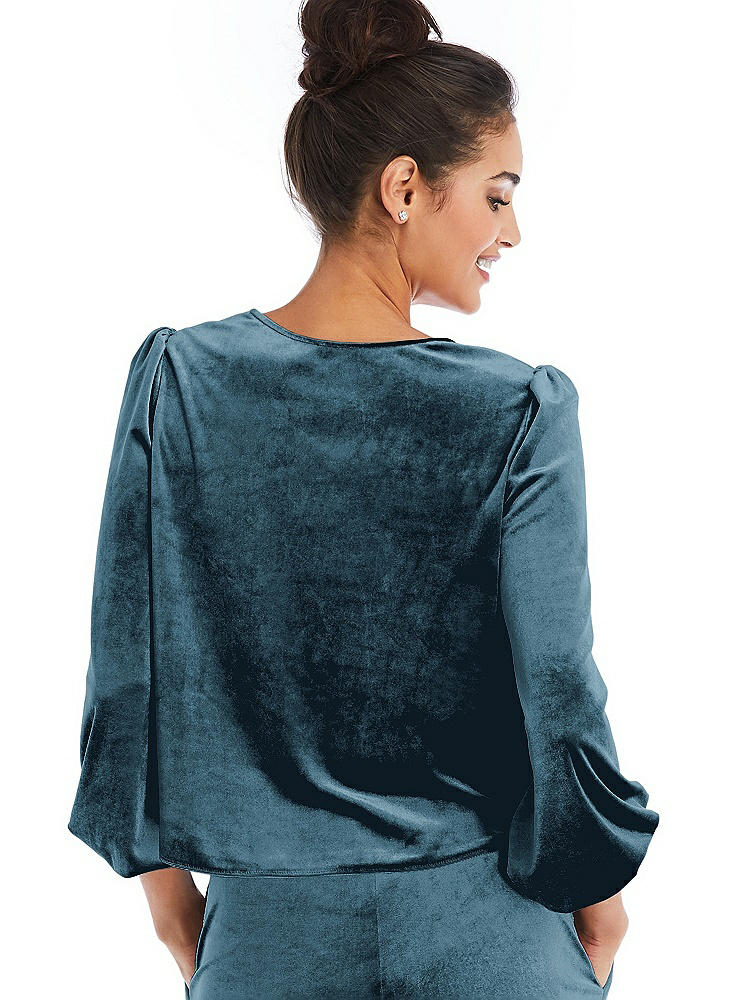 Back View - Dutch Blue Velvet Pullover Puff Sleeve Top - Rue