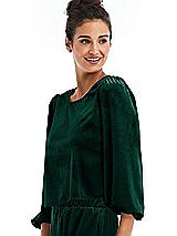 Side View Thumbnail - Evergreen Velvet Pullover Puff Sleeve Top - Rue