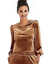 Front View Thumbnail - Golden Almond Velvet Pullover Puff Sleeve Top - Rue