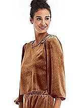 Side View Thumbnail - Golden Almond Velvet Pullover Puff Sleeve Top - Rue