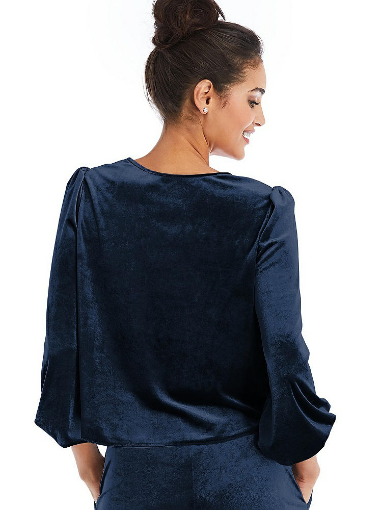 Back View - Midnight Navy Velvet Pullover Puff Sleeve Top - Rue